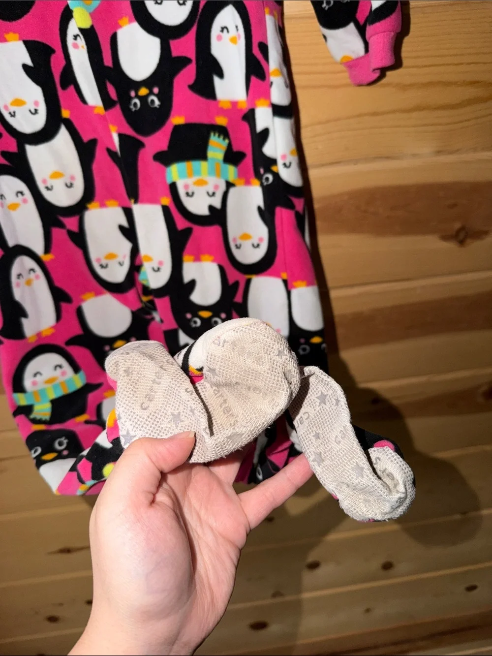 Carter's Pink Penguin Print Footed One-Piece Pajamas